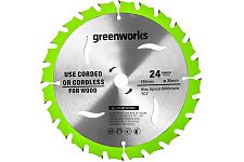 Greenworks 2955707 диск пильный по дереву 165х20х1,6/1,1мм 24Т, АТВ 20гр.
