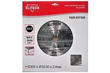 Elitech 1820.057200 диск пильный по дереву 300х32/30х2,8 Z60 твердосплавный
