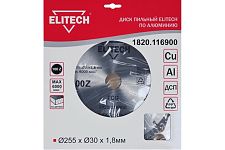 Elitech 1820.116900 диск пильный по алюминию 255х30 Z100