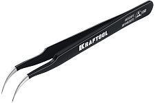 Kraftool 222126 изогнутый антистатический антимагнитный прецизионный пинцет 135мм, заостренные губки